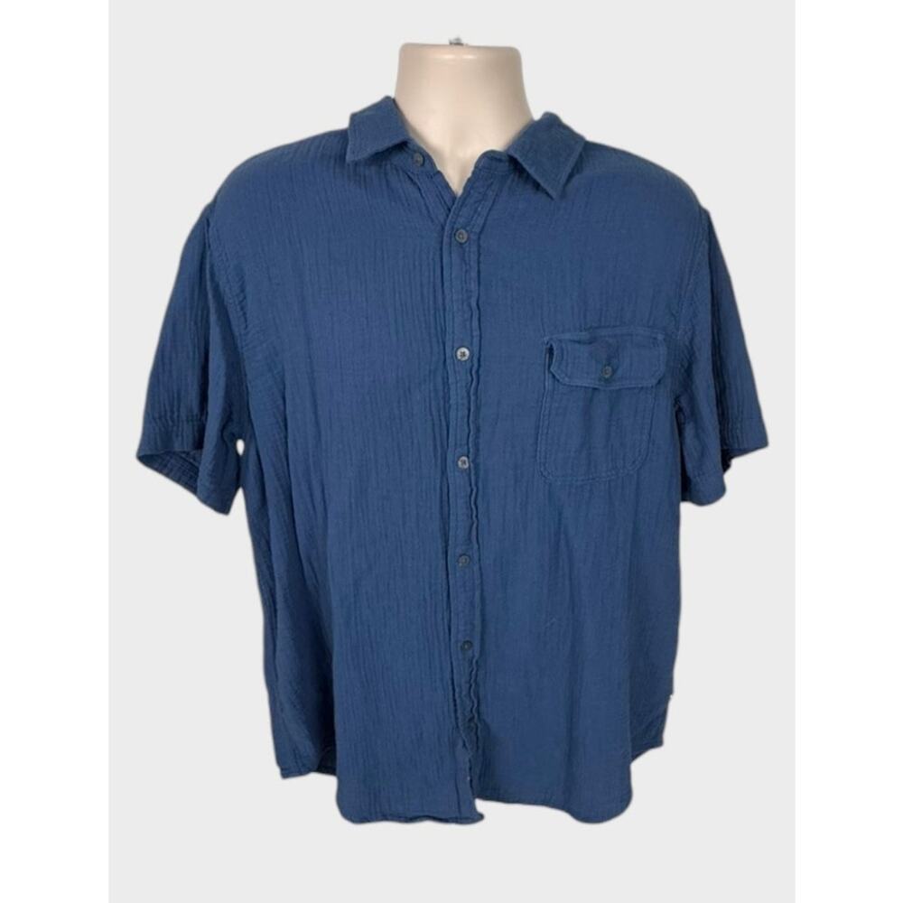 Edgar + Ash Mens XL Blue Button Front Short Sleeve Shirt 100% Cotton